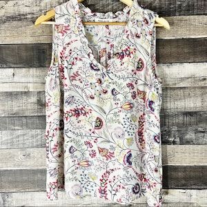 Rose + Olive Floral Sleeveless V-Neck Top Blouse